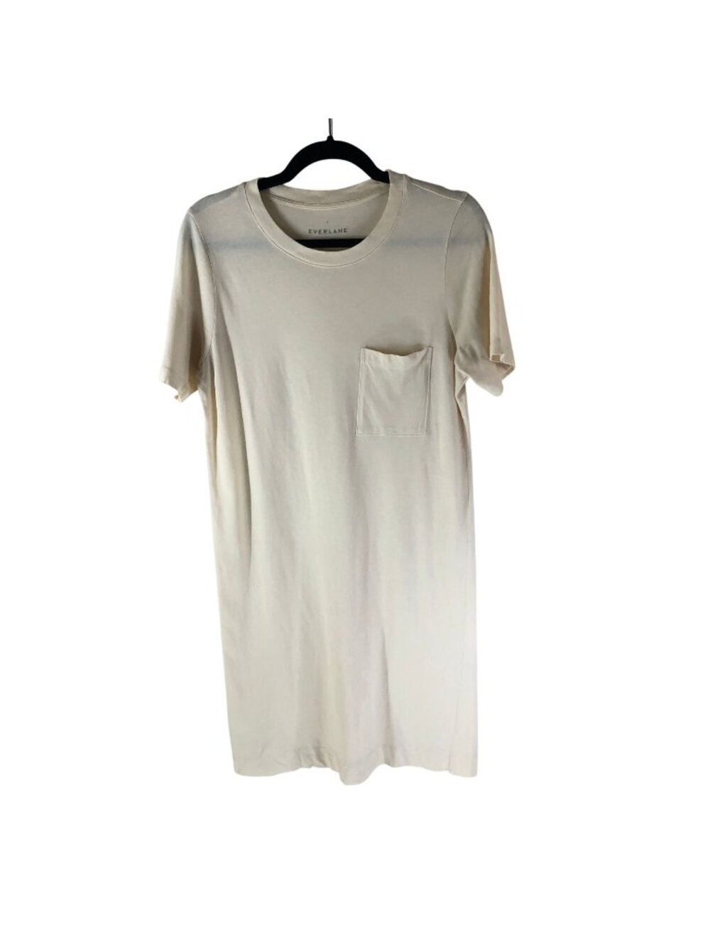 Everlane Cotton Crew Neck Short Sleeve Pocket Tee Dress Cream Off White Basic S